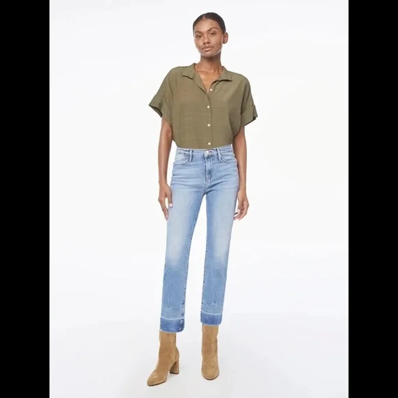 🚫SOLD! NWT🤩 |•FRAME DENIM•| Le High Straight High-Rise Raw Edge Slit Jeans - Picture 2 of 16